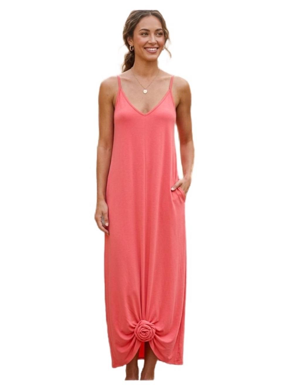 Zenana Premium Coral Rose Colored Long Tee Shirt Dress Size M